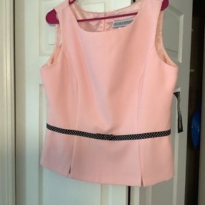 Jessica Howard Pink with Black and White Polka Dots sleeveless top-size 14 NWT